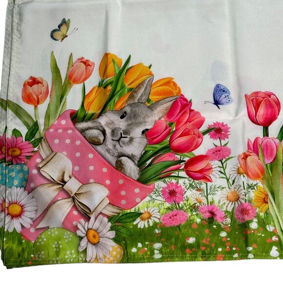Easter Dining Tablecloth Spring Bunny Tulip Garden Egg Basket Butterflies Decor - Picture 3 of 12